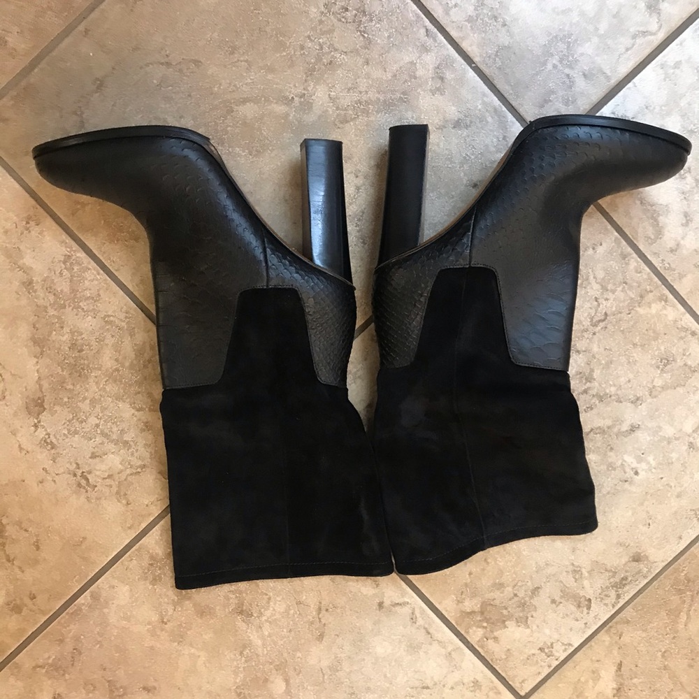 Vince Leather Black Python Heeled Boots - image 7